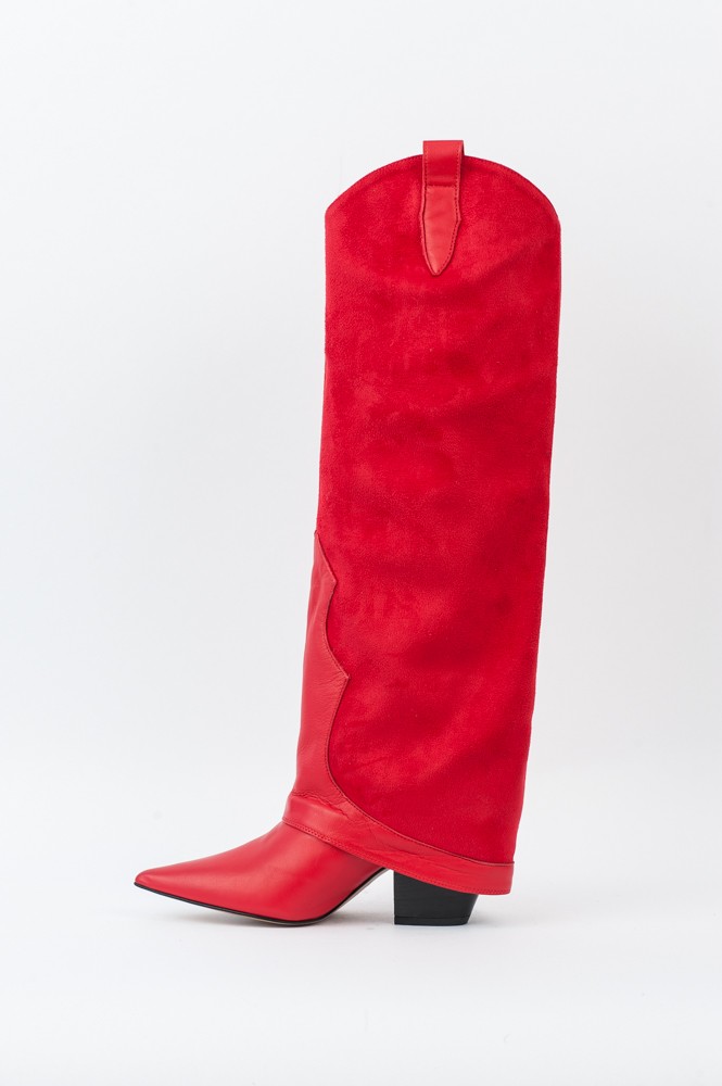 bottes daim rouge femme